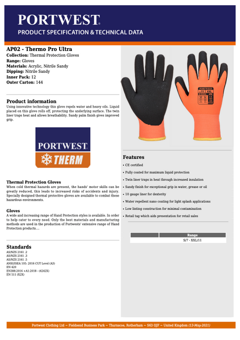 Portwest Thermo Pro Ultra Grip Glove AP02